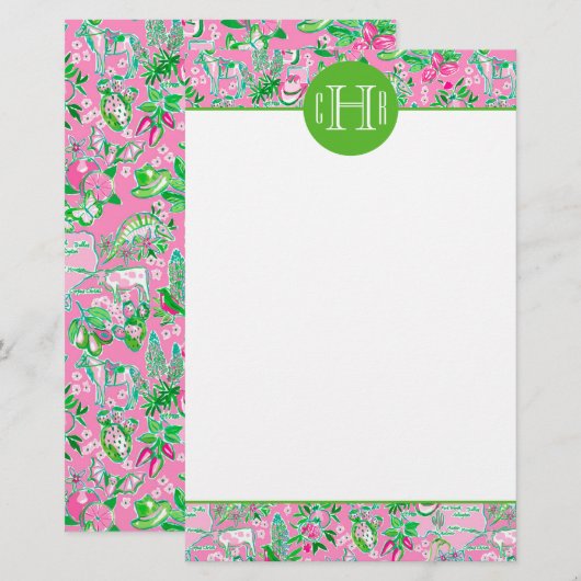 Carte Texas Pink & Green Preppy Motif Monogramme (Devant / Derrière)