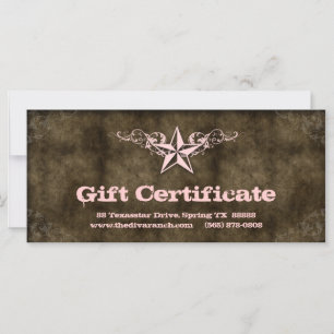 Carte Texas Star Certificat cadeau Hot Baby Pink Brown