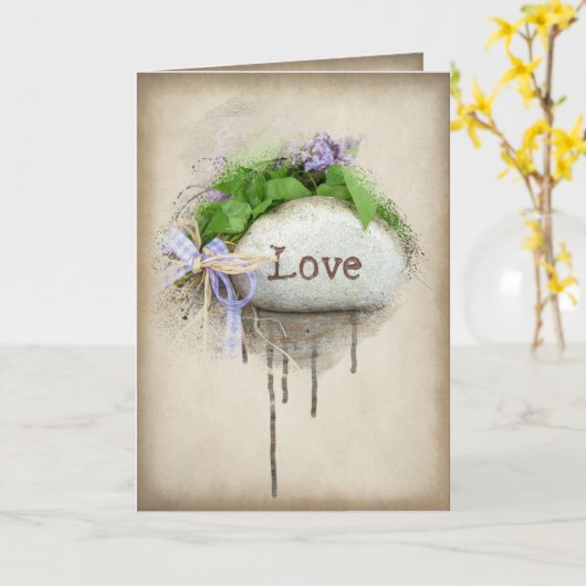 Carte Texte "AMOUR" gravé dans la pierre (Fleur jaune)