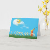 Carte texte de la corde d'été dans l'herbe avec boisson (Fleur jaune)