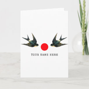 Carte Texte de nom personnalisé Swallow Japon Vintage T 