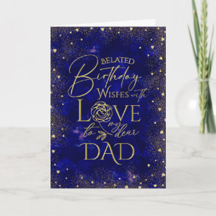 Carte Texte doré nuit Joyeux anniversaire en retard Papa