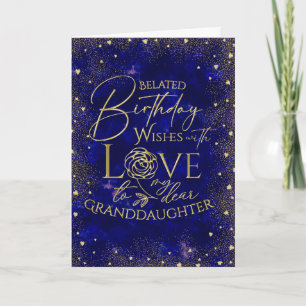 Carte Texte doré nuit Joyeux anniversaire en retard peti