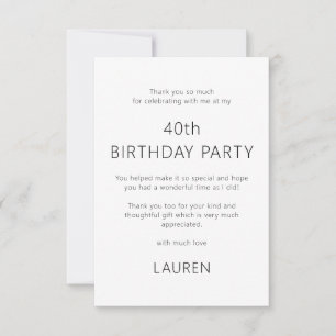 Carte Texte minimaliste seulement 40e anniversaire Merci