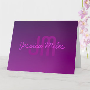 Carte Texte Monogrammé Moderne Éditable & Ombre Violet