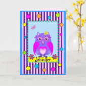 Carte texte Nom et Anniversaire du Chouette (Fleur jaune)