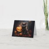 Carte Texte personnalisé Chaton noir, Halloween Jack-o'- (Devant)