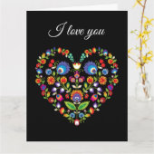 Carte Texte personnalisé, Coeur folklorique, style Wycin (Fleur jaune)