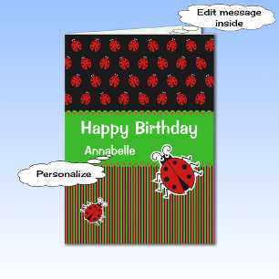 Carte Texte personnalisé d'anniversaire de Ladybug moder