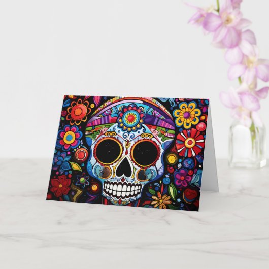 Carte Texte personnalisé 💀 Día de Muertos (Orchidée)