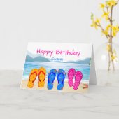 Carte Texte personnalisé Flip Flops & Beaches Fun (Fleur jaune)