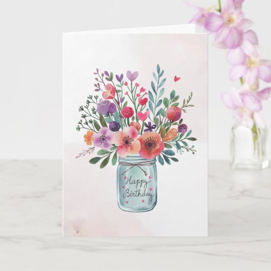 Carte Texte personnalisé Joyeux anniversaire Bouquet flo (Orchidée)