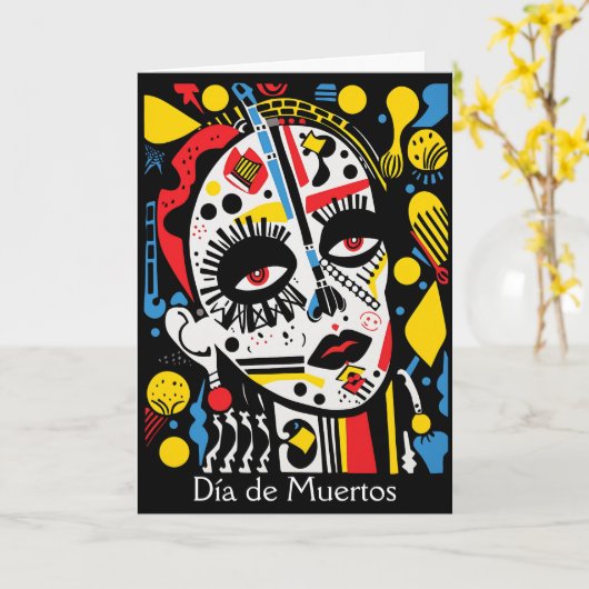 Carte Texte personnalisé 💀 Pop Art Calavera (Fleur jaune)
