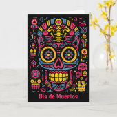 Carte Texte personnalisé 💀 style doodé Día de Muertos (Fleur jaune)