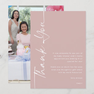 Carte Texte pivoté photo Dusty Baby shower Rose Merci