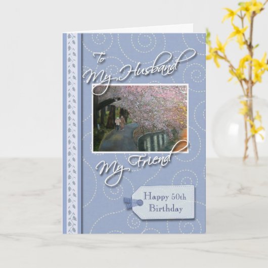 Carte __th Birthday - Mon mari, ami (Fleur jaune)