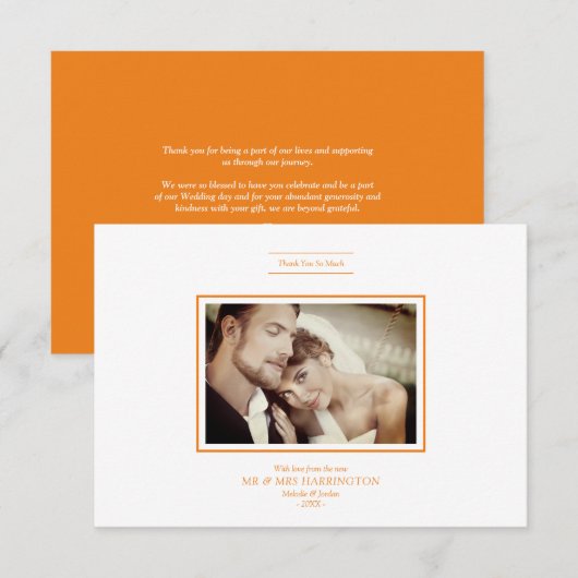 Carte Thank You Orange Chic Newlyweds Photo Wedding (Devant / Derrière)