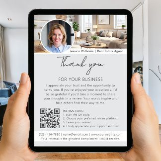 Carte Thank You Review Request with QR Code Photo Grey