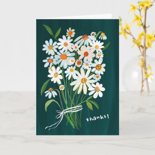 Carte THANKS Daisy Bouquet Handpainted Gouache (Fleur jaune)