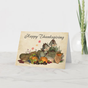Carte Thanksgiving Avec Cornucopia, Écureuils