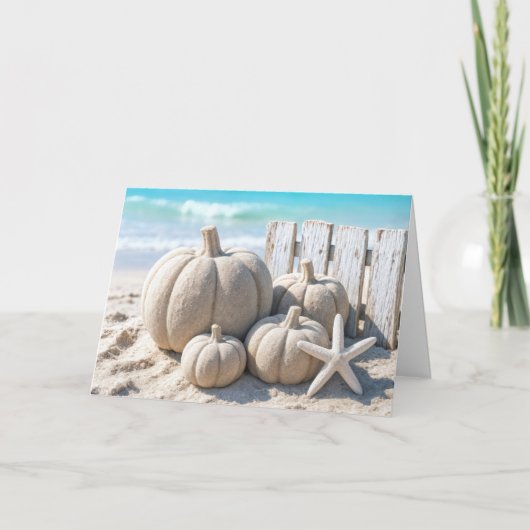 Carte Thanksgiving Beach Sand Pumpkins (Devant)