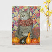 Carte Thanksgiving Brown tabby cat ou Autumn (Fleur jaune)