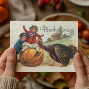 Carte Thanksgiving Citrouille de Turquie Vintage