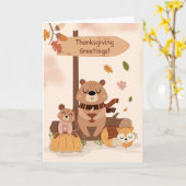 Carte Thanksgiving Cosy Woodland Animal Scène Citrouille (Fleur jaune)