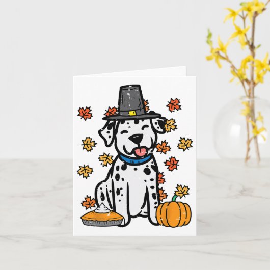 Carte Thanksgiving Dalmatian mignon Automne Chien Hommes (Fleur jaune)