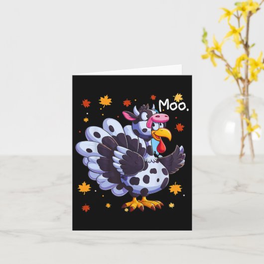Carte Thanksgiving Fake Turkey Moo Cow Head Funky Fall (Fleur jaune)
