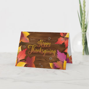 Carte Thanksgiving Holiday Fall Gold Maple Feuilles Wood