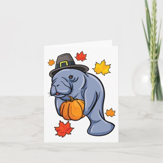 Carte Thanksgiving Manatee Pilgrim Fall Citrouille Dugon (Devant)