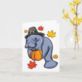 Carte Thanksgiving Manatee Pilgrim Fall Citrouille Dugon (Fleur jaune)