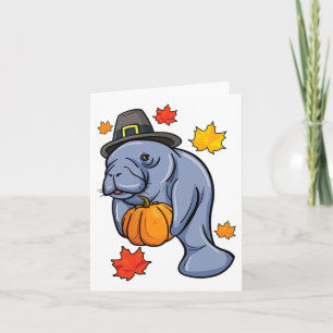 Carte Thanksgiving Manatee Pilgrim Fall Citrouille Dugon
