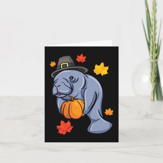 Carte Thanksgiving Manatee Pilgrim Fall Citrouille Dugon (Devant)