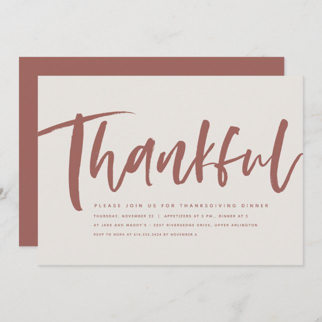 Carte Thanksgiving mauve de script Thanksgiving invitati (Devant / Derrière)