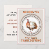 Carte Thanksgiving mignonne avec Aquarelle Turquie (Devant / Derrière)