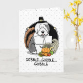 Carte Thanksgiving Old English Sheepdog (Chien-chien ang (Fleur jaune)