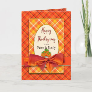 Carte Thanksgiving Pastor N Family Orange Plaids et Bow