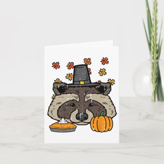 Carte Thanksgiving Pilgrim Raccoon mignon Automne Hommes (Devant)
