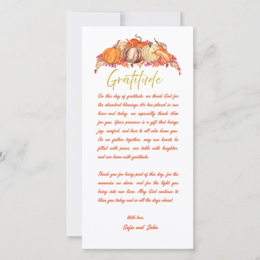 Carte Thanksgiving Place Setting Gratitude Card (Devant)