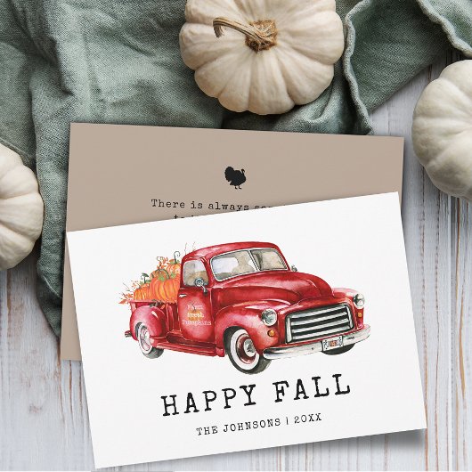 Carte Thanksgiving Red Truck Citrouilles