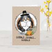 Carte Thanksgiving Shetland Sheepdog (merle bleu) Funny (Fleur jaune)