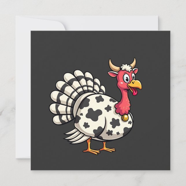 Carte Thanksgiving Turkey Moo Cow Head Fundy Fall Family (Devant)