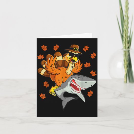 Carte Thanksgiving Turkey Riding Shark Funny Autumn Boys (Devant)