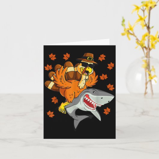 Carte Thanksgiving Turkey Riding Shark Funny Autumn Boys (Fleur jaune)
