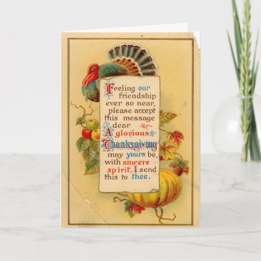 Carte Thanksgiving vintage avec carte Poem Grey Ca (Devant)