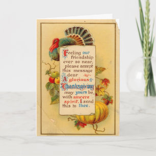Carte Thanksgiving vintage avec carte Poem Grey Ca