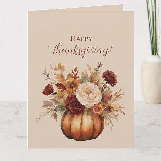 Carte Thanksgiving-Watercolor Citrouille et fleurs- (Devant)