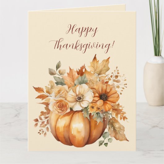 Carte Thanksgiving-Watercolor Citrouille Floral Design- (Devant)